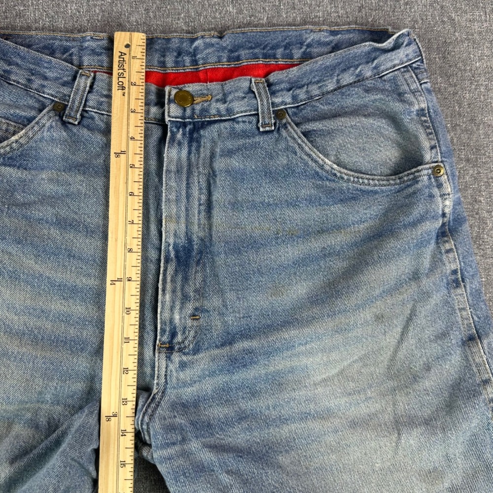 Wrangler Jeans Mens 36x30 Rugged Wear Blue Fleece Lined Insulated Distressed - Picture 9 of 13